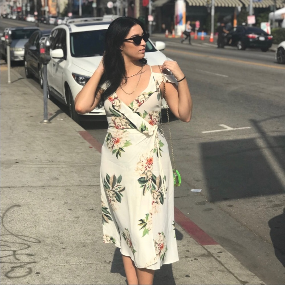 TopShop Floral Off-the-Shoulder Wrap Dress